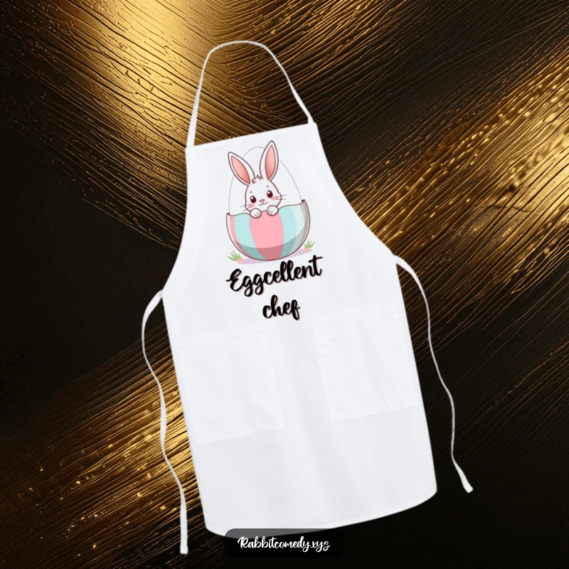 Funny Apron featuring a curious rabbit peeking from an Easter egg, bringing humor and holiday cheer to the kitchen.