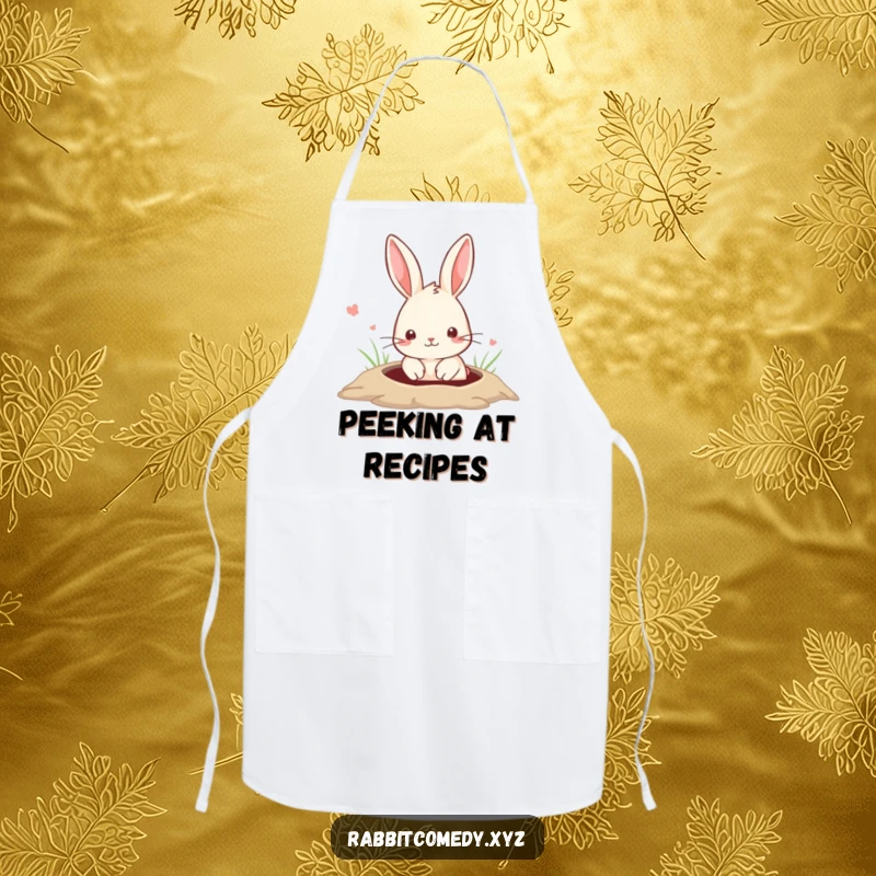 Funny Apron featuring a cute rabbit peeking out of a ground hole, making kitchen tasks a delightful and humorous affair.