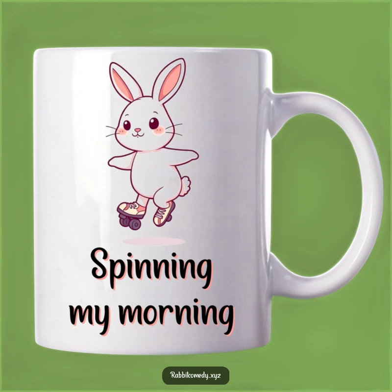 Funny Playful Rabbit Roller Skate Mug: Spinning Character Funny Gift