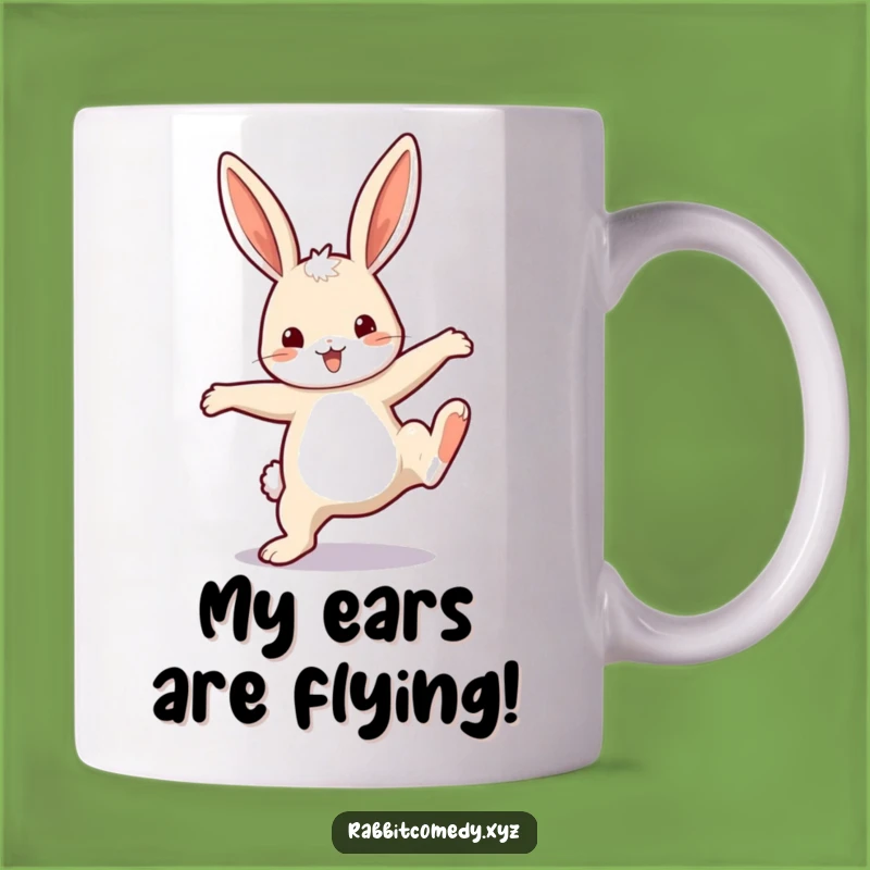 Funny Rabbit Cartwheel Mug: Exaggerated Ears Happy Character Funny Gift
