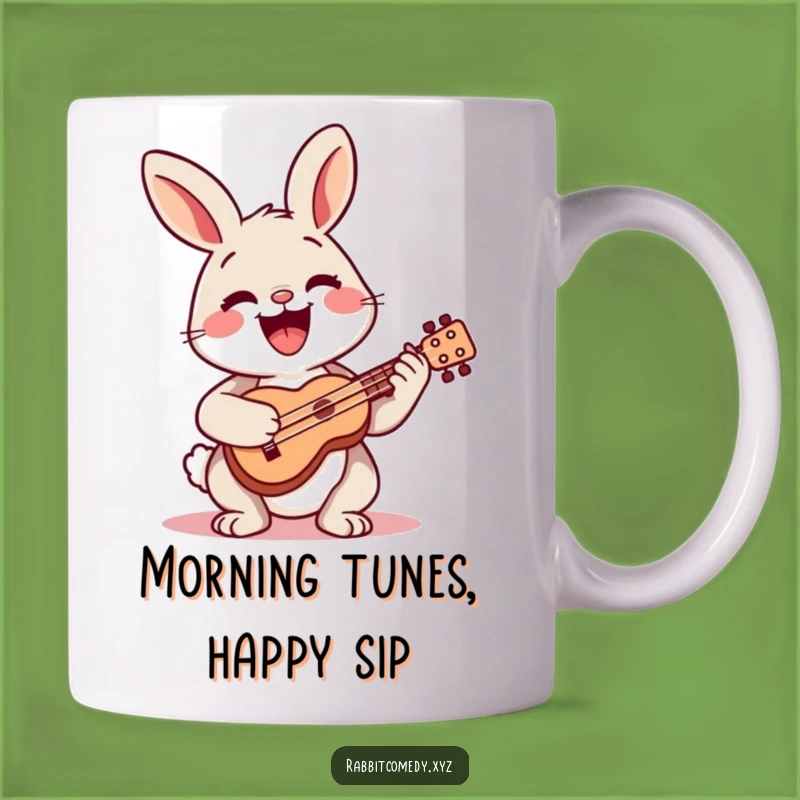 Funny Happy Rabbit Ukulele Mug: Musical Character Gift