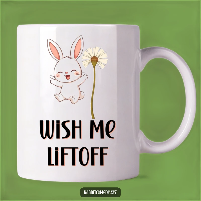 Funny Determined Rabbit Flying Mug - Ambitious Dandelion Dream - Quirky Gift Idea