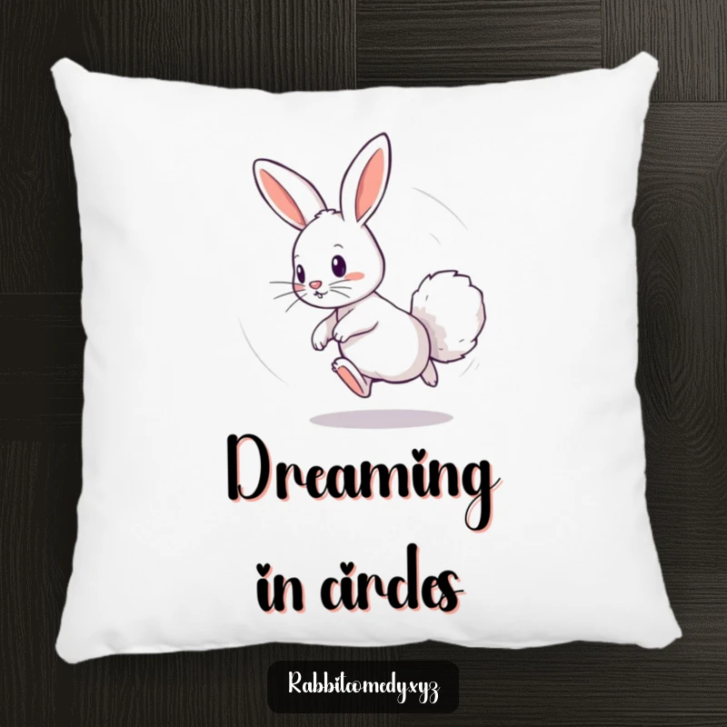 Funny pillow featuring a playful rabbit chasing its fluffy tail in a dizzying circle, offering comfort and a dose of energetic, whimsical cheer.