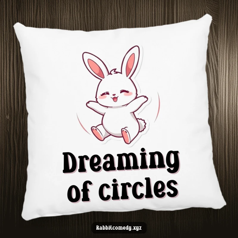 Funny Pillow showcasing a cute, happy rabbit spinning with eyes closed, offering comfort and a playful touch to any seating area.