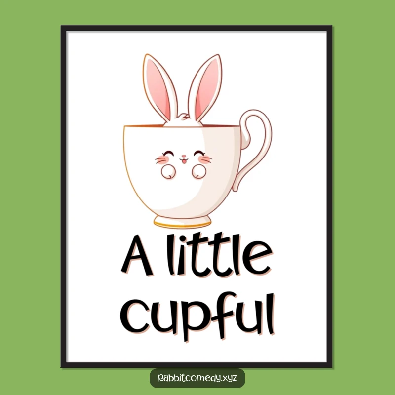 Funny Shy Rabbit Digital Art - Teacup Hideaway Print - Instant Cute Decor
