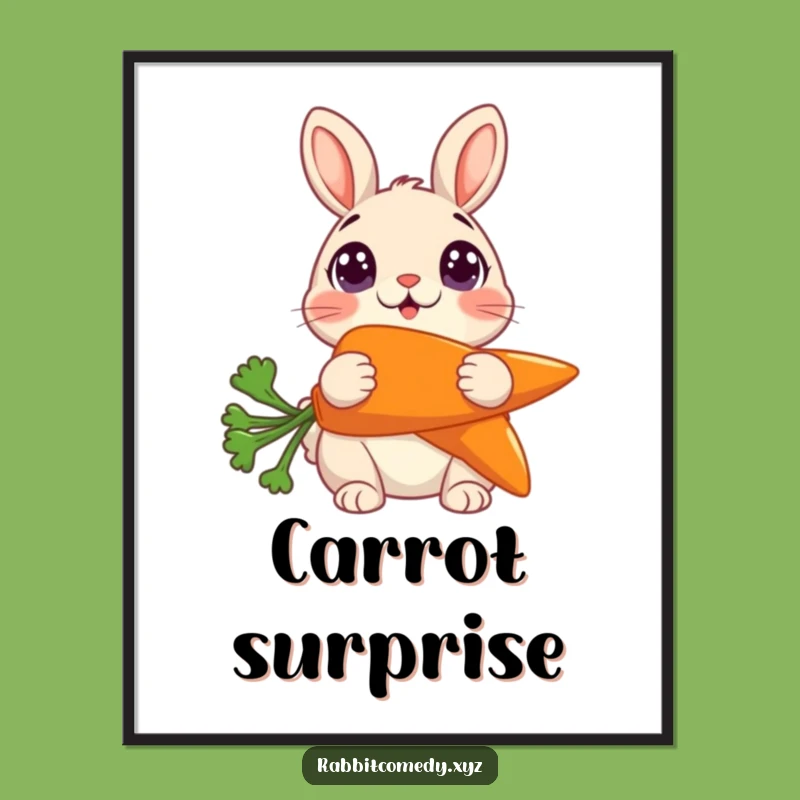 Funny Surprised Rabbit Carrot Digital Art: Printable Character Decor Funny Gift