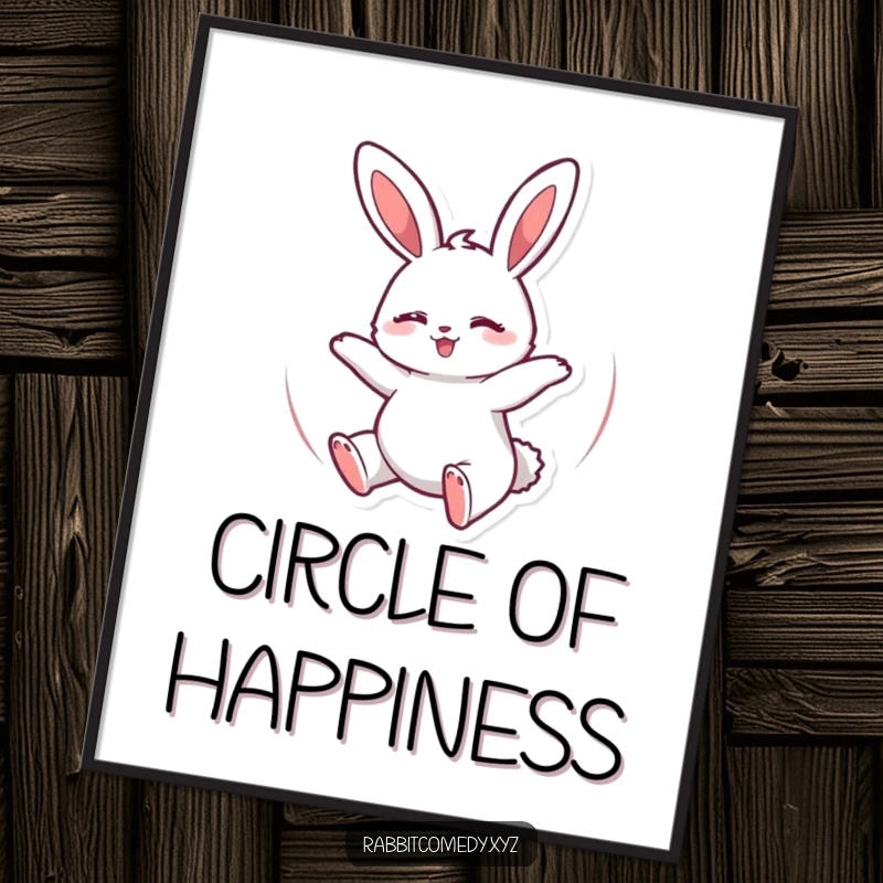 Funny Digital Art Print of a rabbit happily spinning in a circle with eyes closed, capturing pure joy and playful motion.