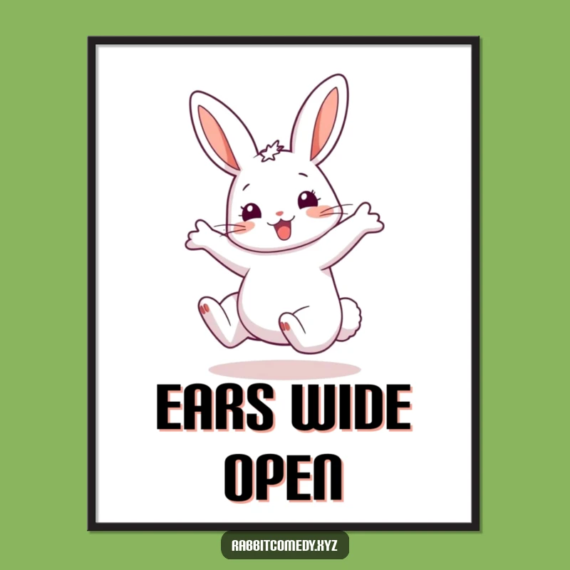 Funny Rabbit Cartwheel Digital Art: Exaggerated Ears Character Wall Decor