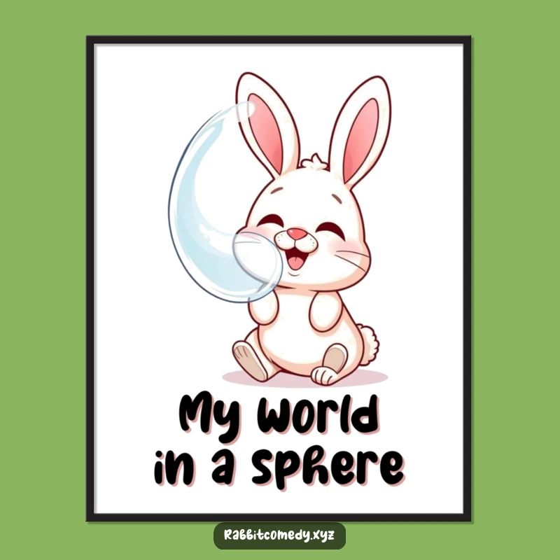 Funny Giggling Rabbit Bubble Digital Art: Reflective Decor