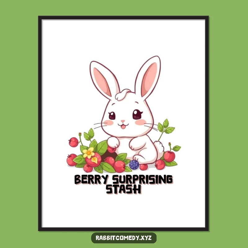 Funny Kawaii Rabbit Berry Surprise Digital Print: Instant Delight for Walls