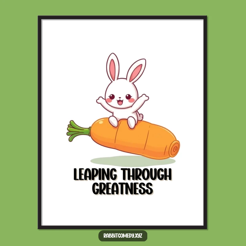 Funny Kawaii Rabbit Leaping Carrot Digital Art: Instant Joyful Decor, Perfect Funny Gift
