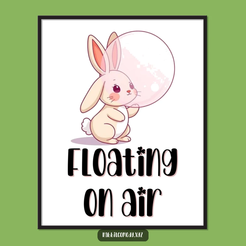 Funny Rabbit's Bubble Chase Digital Art, Floppy Ear Whimsy Print, Humorous Decor