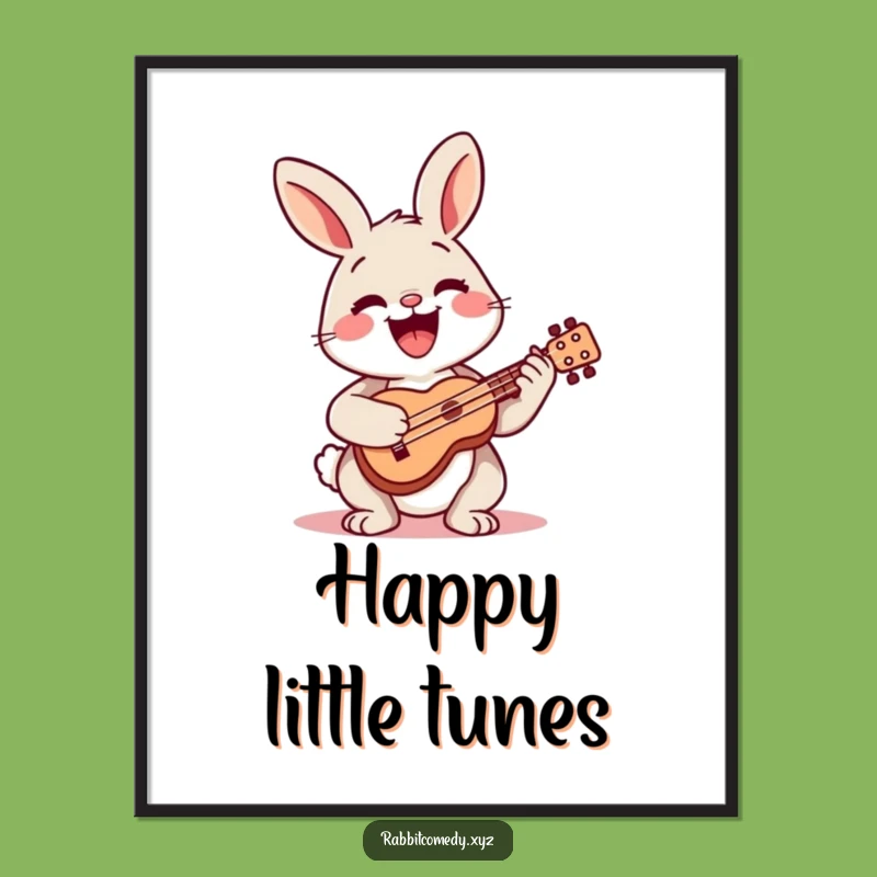 Funny Happy Rabbit Ukulele Digital Art: Musical Decor
