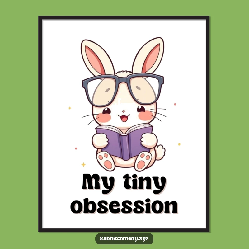 Funny Kawaii Rabbit Glasses Digital Art: Bookish Character Print - Humorous Decor!