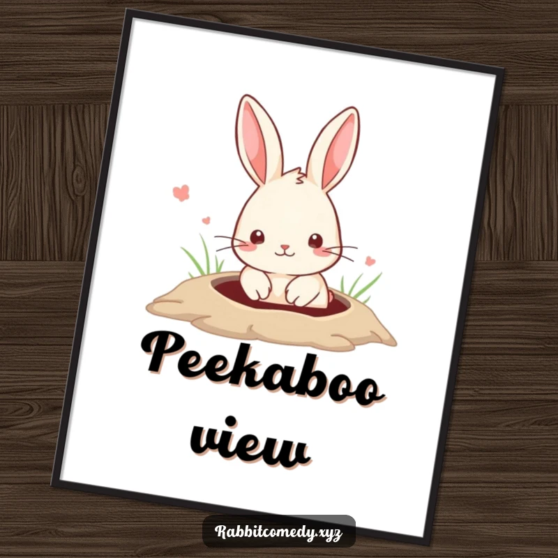 Funny Digital Art Print of a cute rabbit peeking from a ground hole, bringing whimsical charm and heartwarming humor to any space.