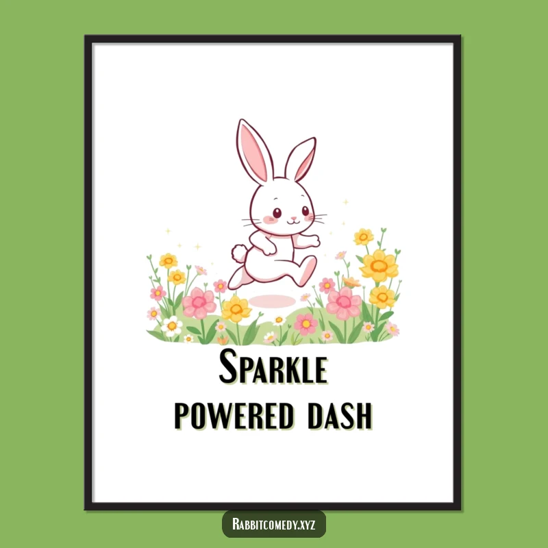 Funny Energetic Rabbit Digital Art, Sparkle Dash Print, Instant Humorous Download