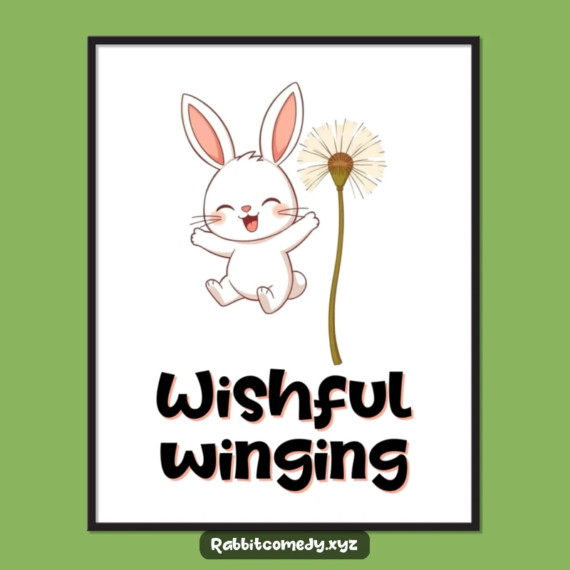 Funny Determined Rabbit Digital Art - Dandelion Flight Print - Instant Inspiration