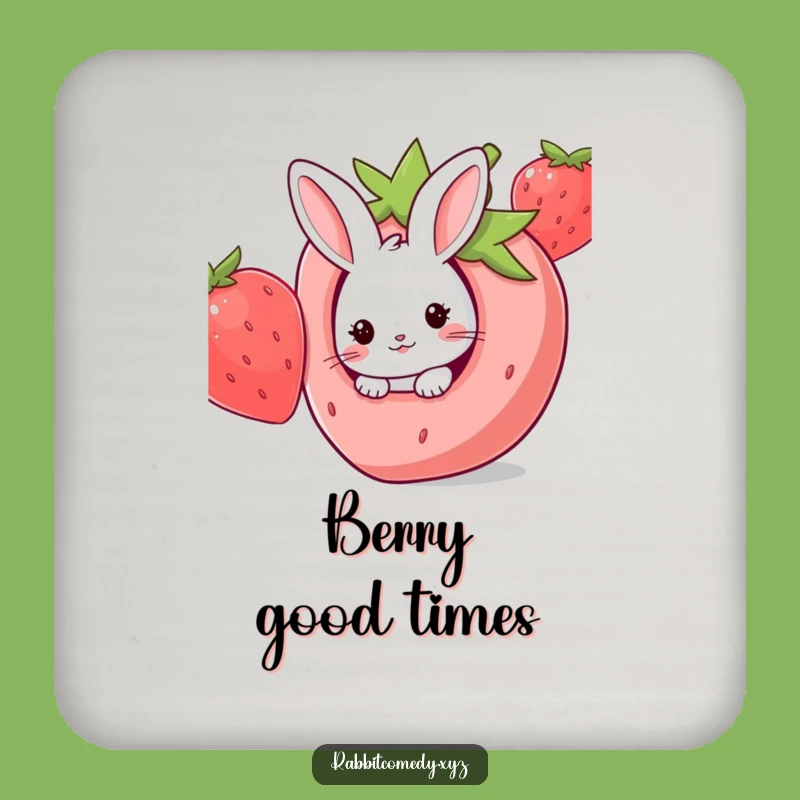 Funny Coaster Set: Kawaii Rabbit Strawberry Peek, Protect Tables with Charm