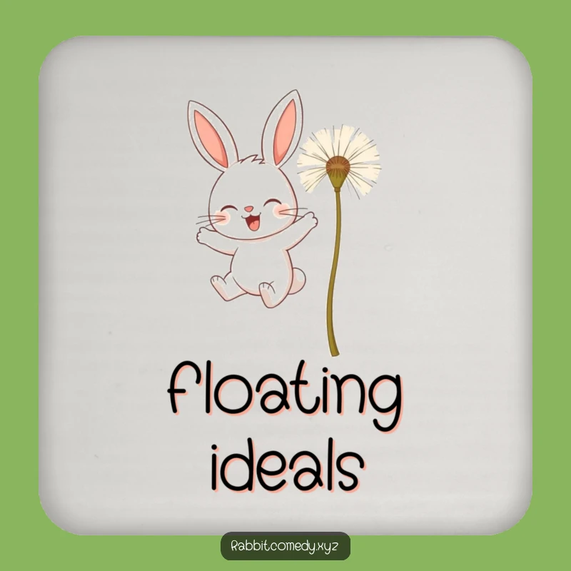 Funny Determined Rabbit Coaster - Dandelion Flight Accent - Quirky Decor
