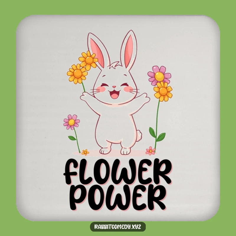 Funny Rabbit Juggling Flowers Coaster: Protect Surfaces with Playful Charm