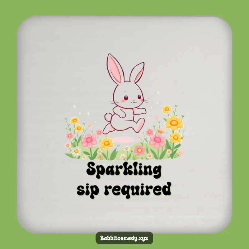Funny Energetic Rabbit Coaster, Sparkle Surface Protection, Humorous Table Decor