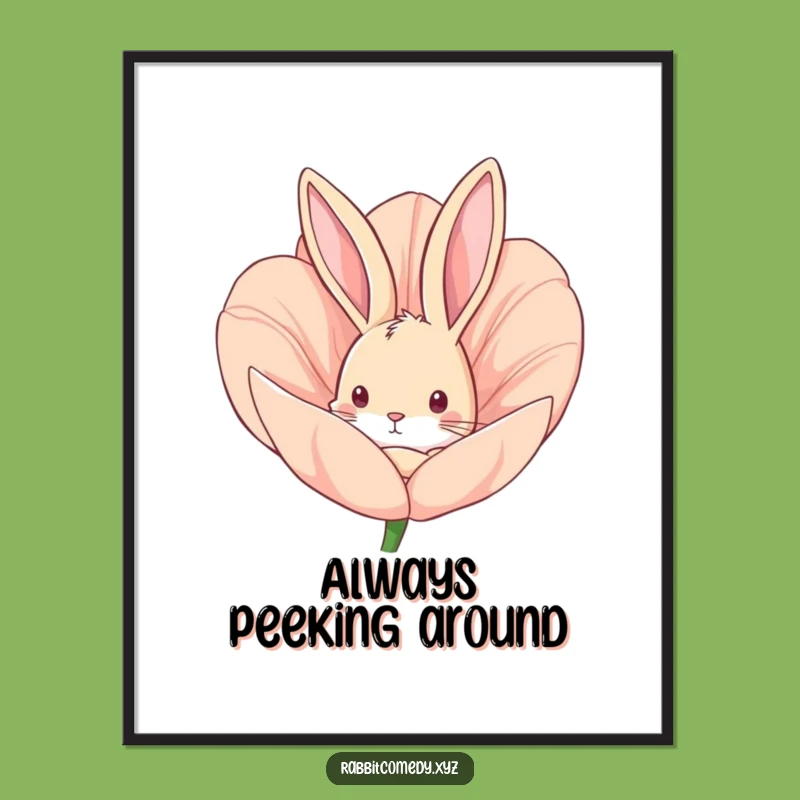 Funny Curious Rabbit Flower Poster, Whimsical Wall Art for a Cheerful Home
