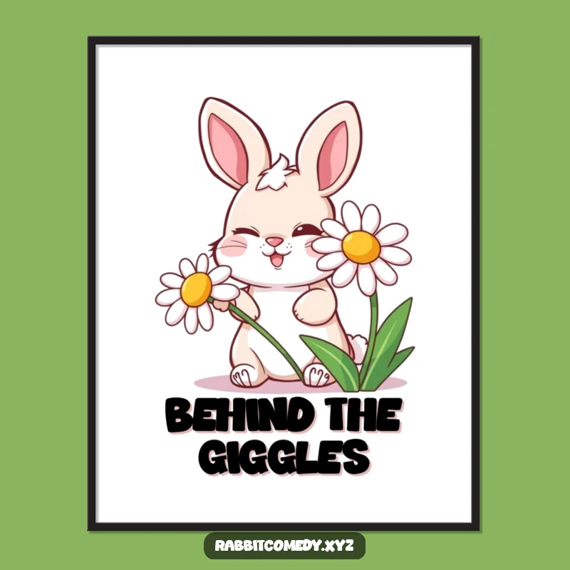 Funny Mischievous Rabbit Daisy Poster, Whimsical Wall Art for a Cheerful Home