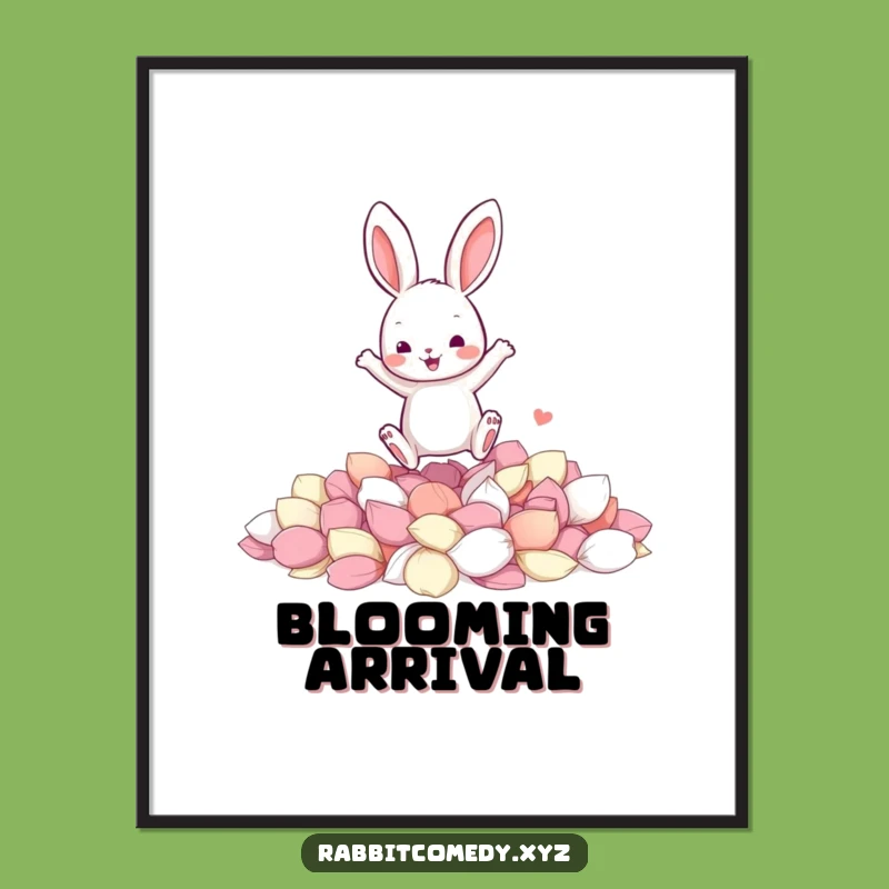 Funny Jumping Rabbit Poster - Petal Shower Art - Vibrant Wall Decor