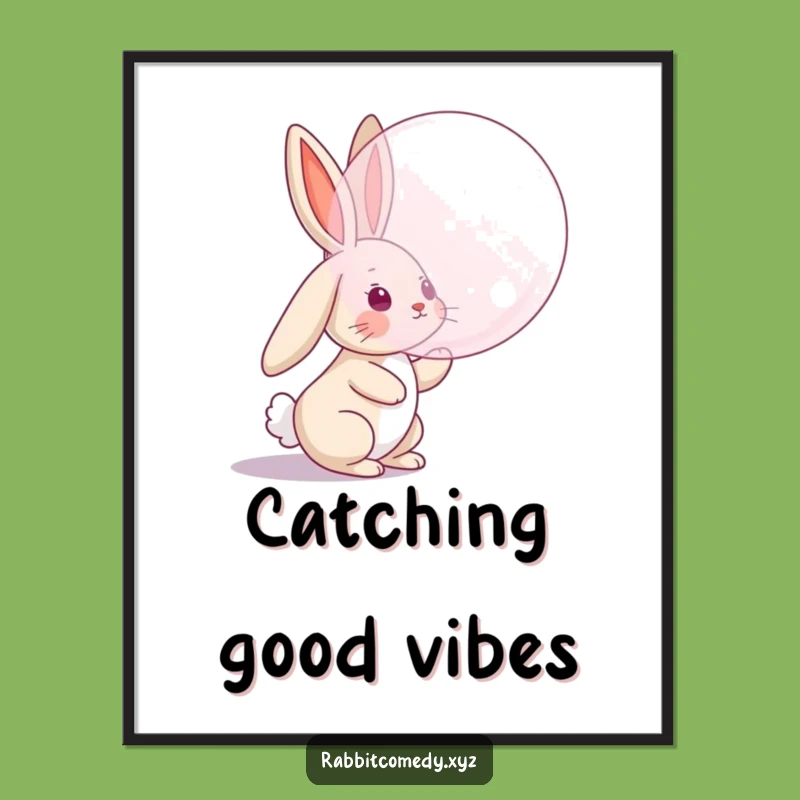 Funny Rabbit's Bubble Dream Poster, Floppy Ear Chase Art, Whimsical Humorous Decor