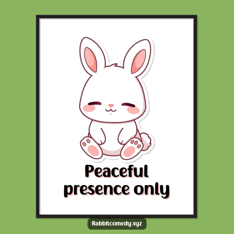 Funny Calm Rabbit Poster, Peaceful Smile Art, Whimsical Wall Decor Gift