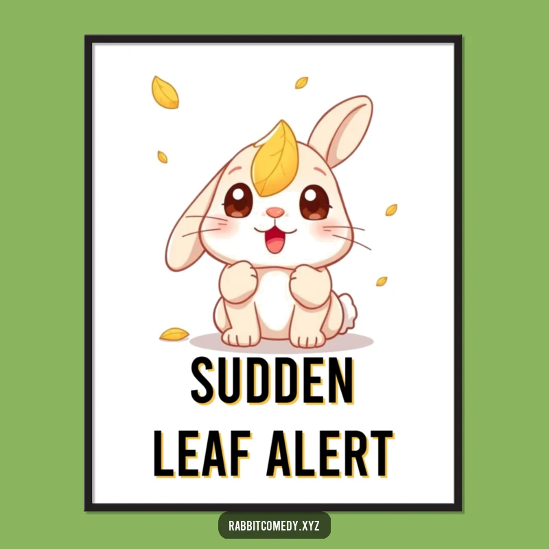Funny Kawaii Rabbit Leaf Surprise Poster: Charming Wall Art, Perfect Funny Gift