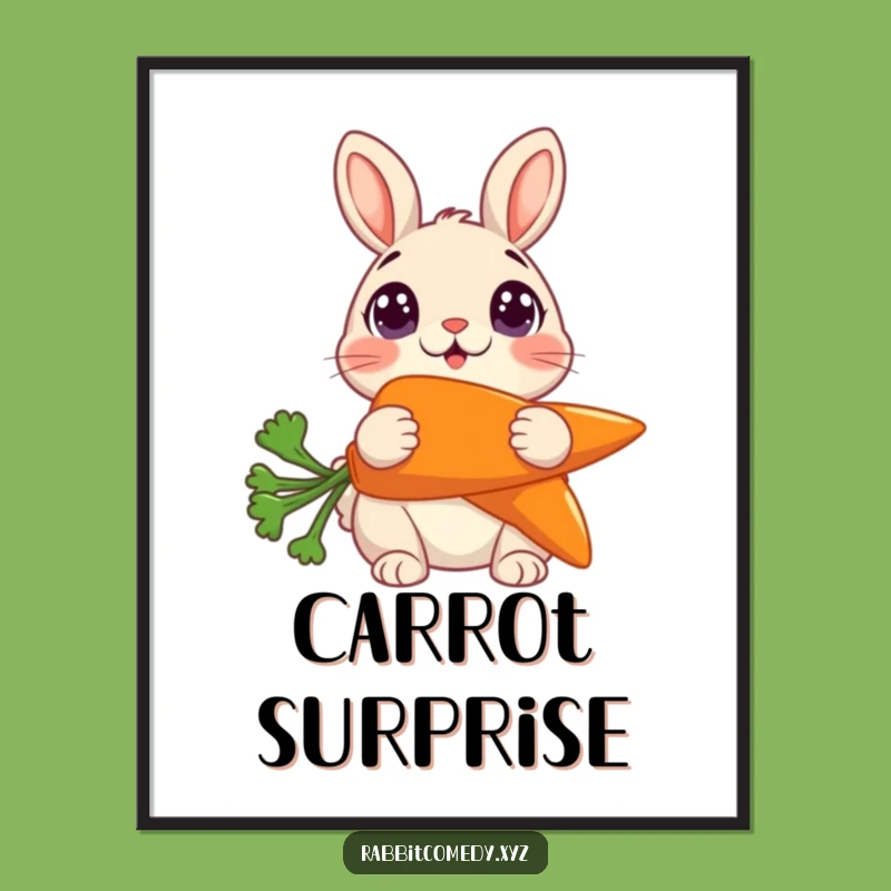 Funny Surprised Rabbit Carrot Poster: Whimsical Character Art Funny Gift