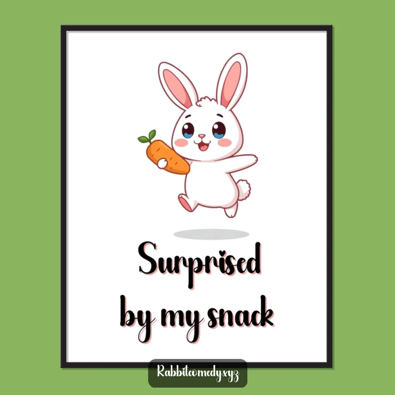 Funny Surprised Rabbit Mid-Air Carrot Poster - Hilarious Wall Art Gift
