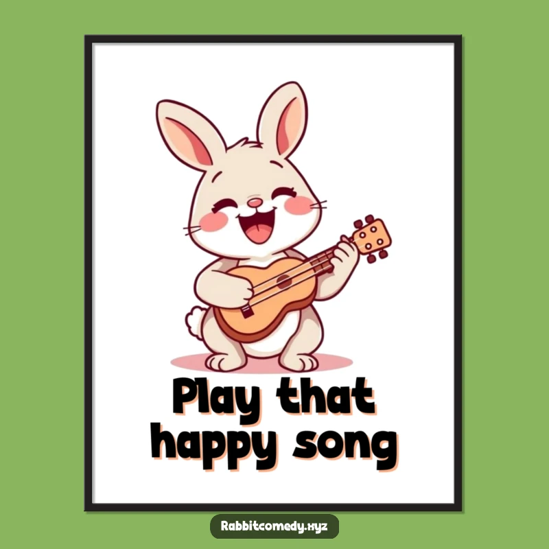 Funny Happy Rabbit Ukulele Poster: Musical Character Art