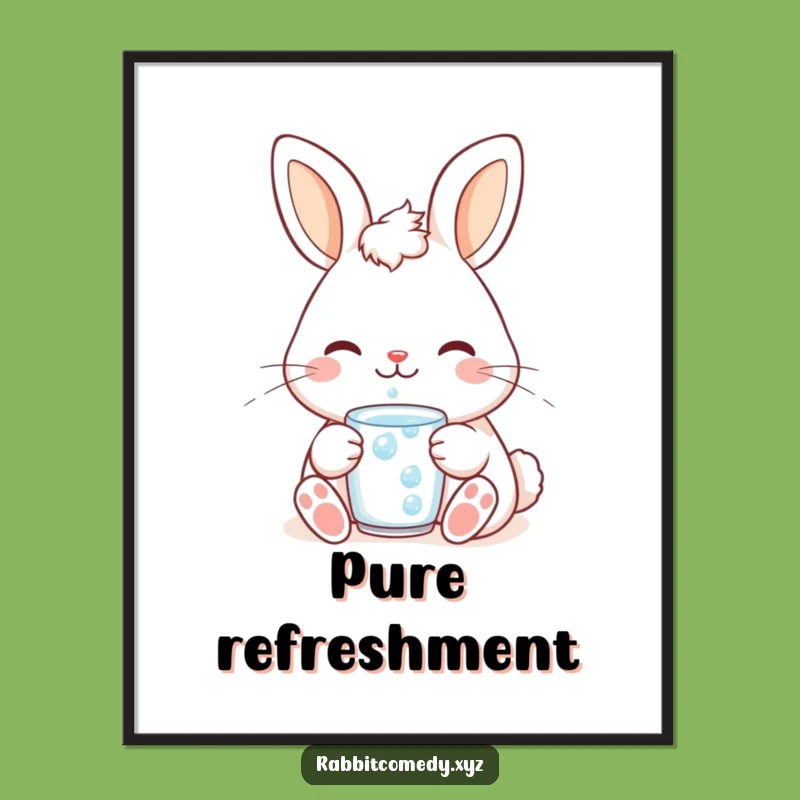 Funny Contented Rabbit Dewdrop Poster - Serene Wall Art for a Humorous Touch