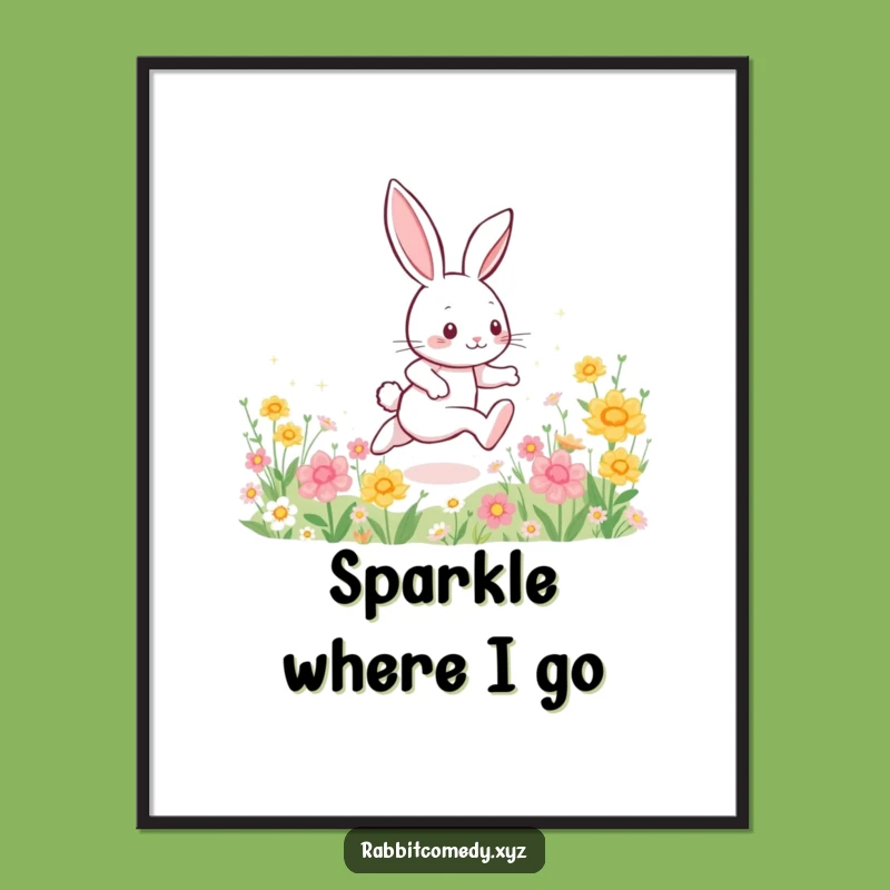 Funny Energetic Rabbit Poster, Sparkle Trail Art, Whimsical Wall Decor Gift