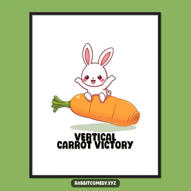 Funny Kawaii Rabbit Leaping Carrot Poster: Vibrant Wall Art, Perfect Funny Gift