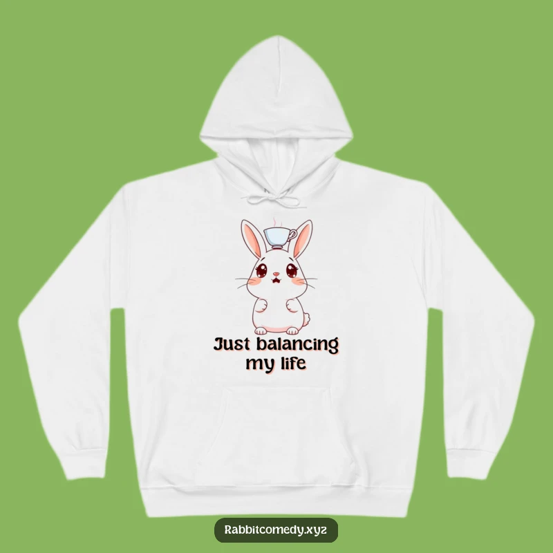 Funny Surprised Rabbit Hoodie, Cozy Teacup Head Balance, Warm Humorous Apparel