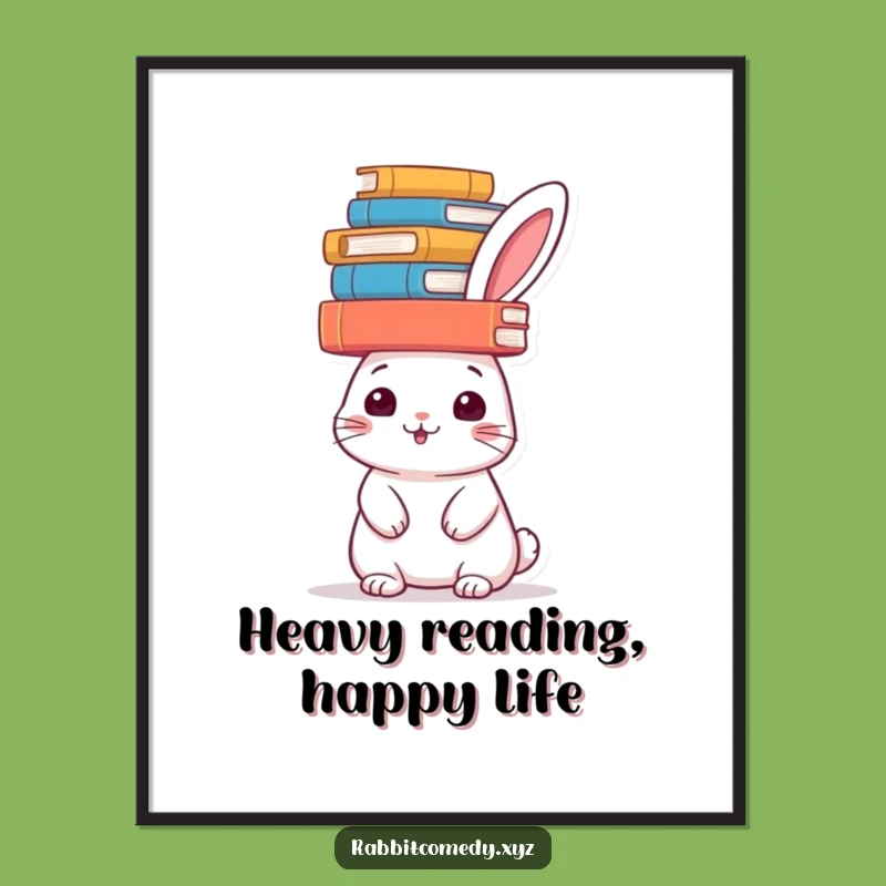 Free Printable Book Rabbit Wall Art: Funny Balanced Scholar Decor, Downloadable Humorous Gift