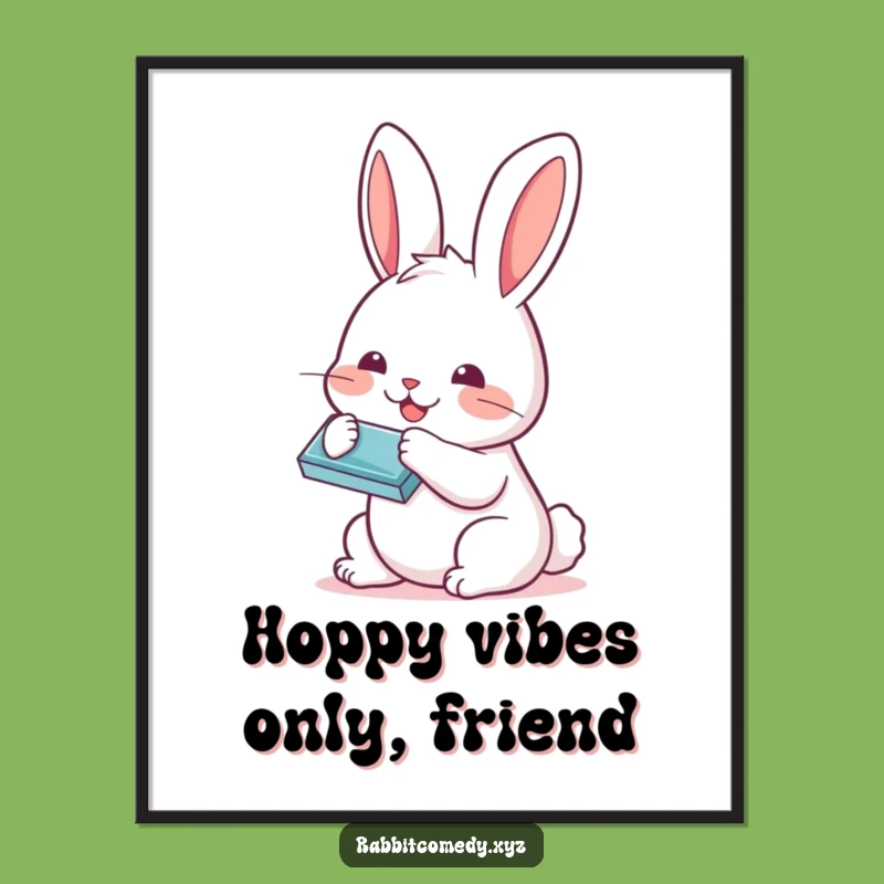 Free Printable Kawaii Rabbit Harmonica Art: Funny Animal Downloadable Wall Decor