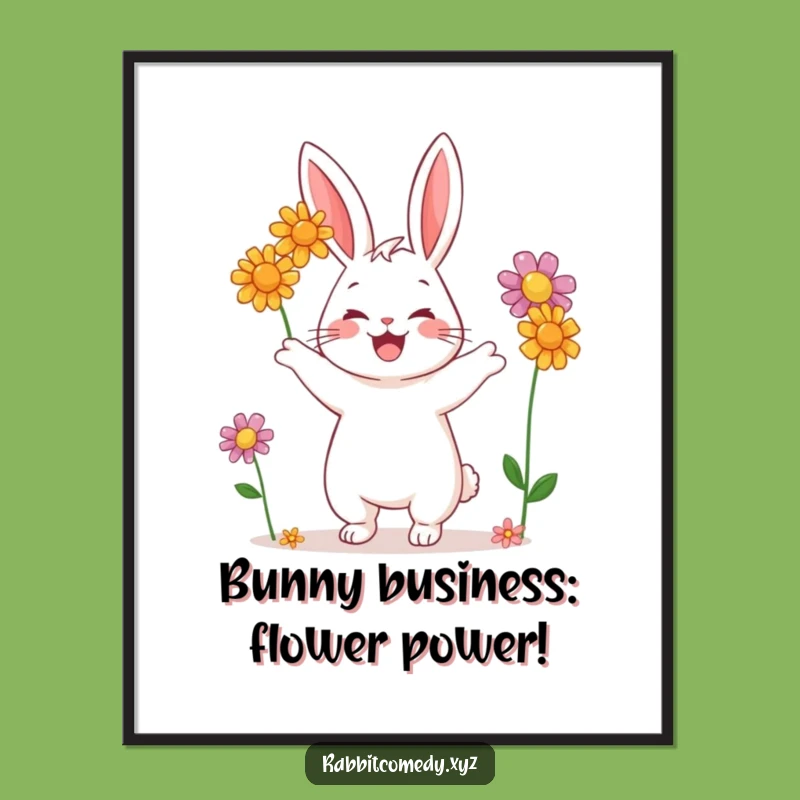 Free Printable Wall Art: Funny Rabbit Juggling Flowers, Humorous Downloadable Decor