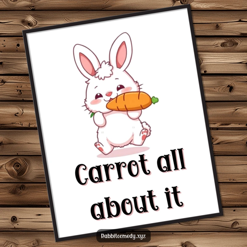 Funny Free Printable Wall Art: A Fluffy Rabbit Skillfully Bouncing a Giant Carrot on its Nose