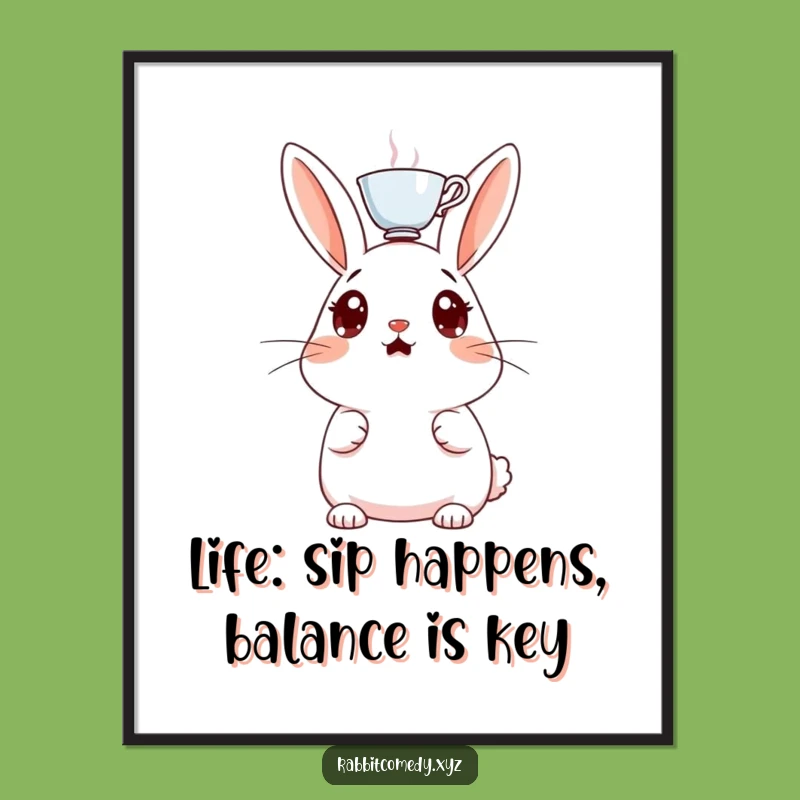Free Printable Wall Art: Surprised Rabbit with Teacup - Funny Downloadable Decor