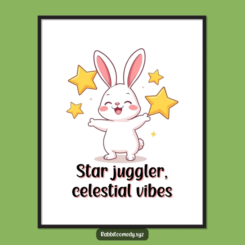 Free Printable Wall Art: Juggling Stars Rabbit, Funny Decor Downloadable
