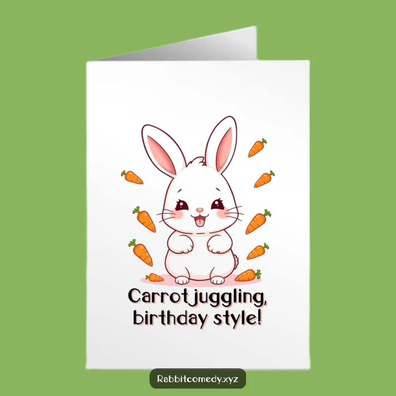 Free Printable Birthday Card: Mischievous Kawaii Rabbit Juggling Carrots