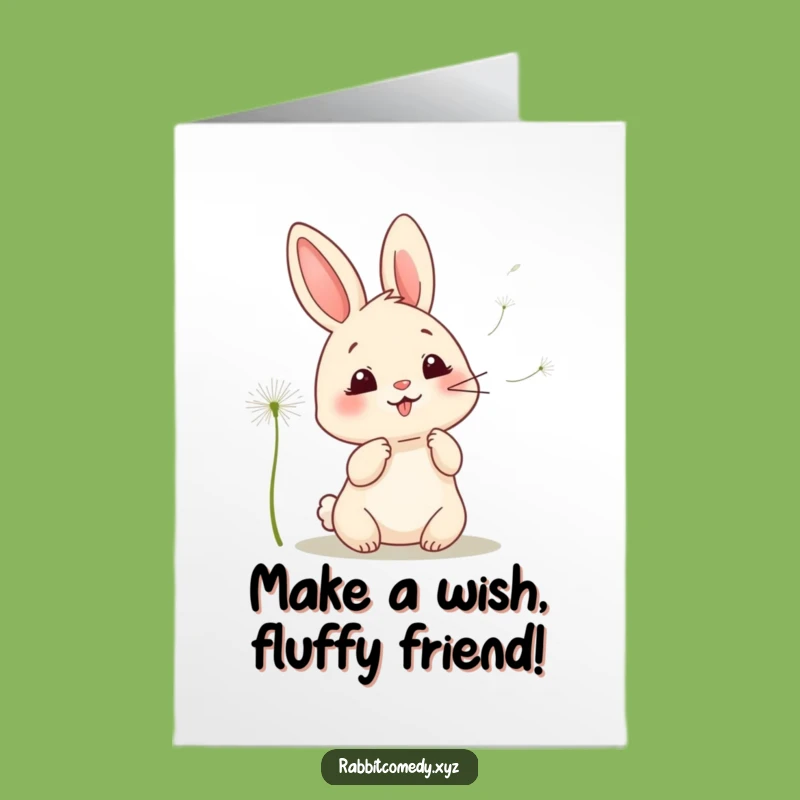 Free Printable Birthday Card: Giggling Kawaii Rabbit, Dandelion Fun - Hilarious Downloadable Gift!