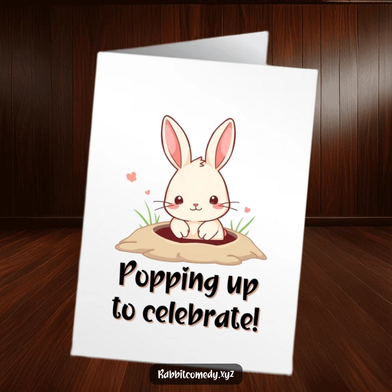 Funny Free Printable Birthday Card: A cute rabbit's head peeking inquisitively from a hole, wishing a happy birthday.