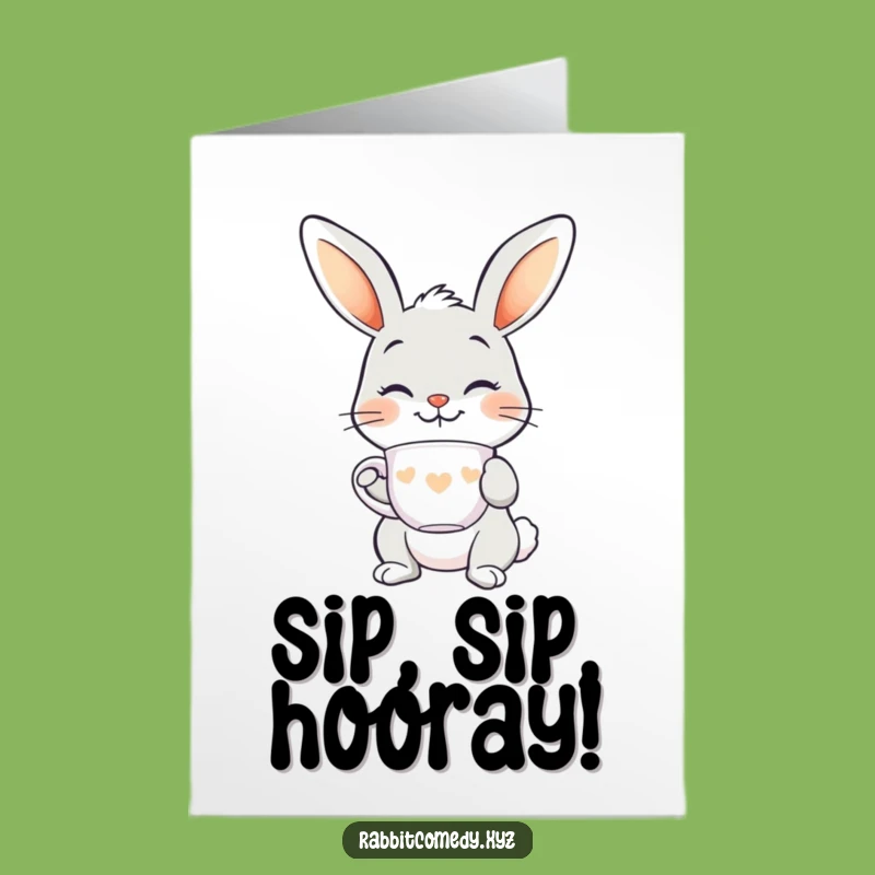 Free Printable Funny Birthday Card: Rabbit Teacup Balance, Downloadable Chic Gift