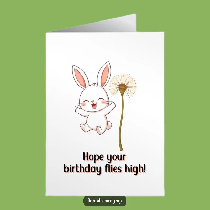 Free Printable Birthday Card: Determined Rabbit Flying, Funny Downloadable Gift for Dreamers