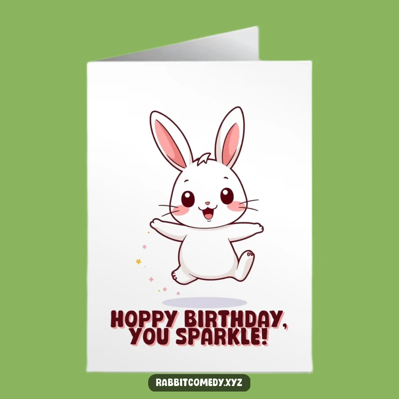 Free Printable Birthday Card: Joyful Rabbit Hopping, Sparkly Fun, Downloadable Gift